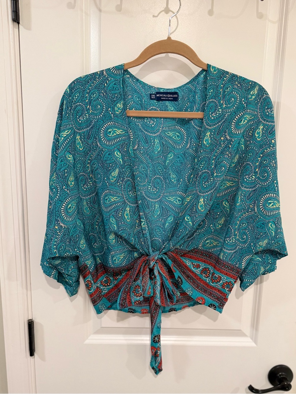 Mexicali Blues Recycled Sari Silk Tie-Front Paisley Crop Blouse - NWOT One Size